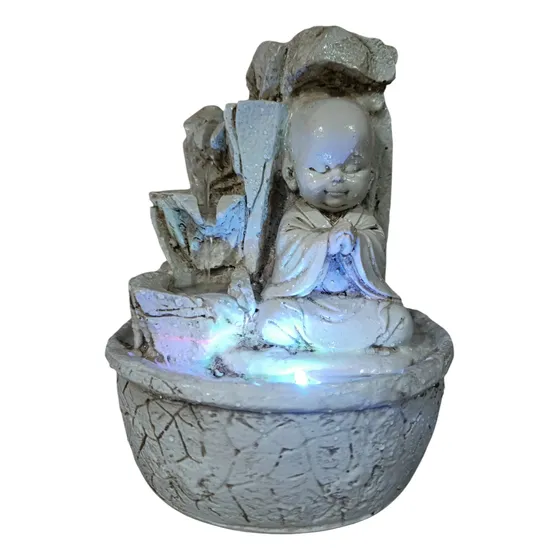 Fuente De Agua Buda Bebe De Resina 25 Cm Alto Abundancia