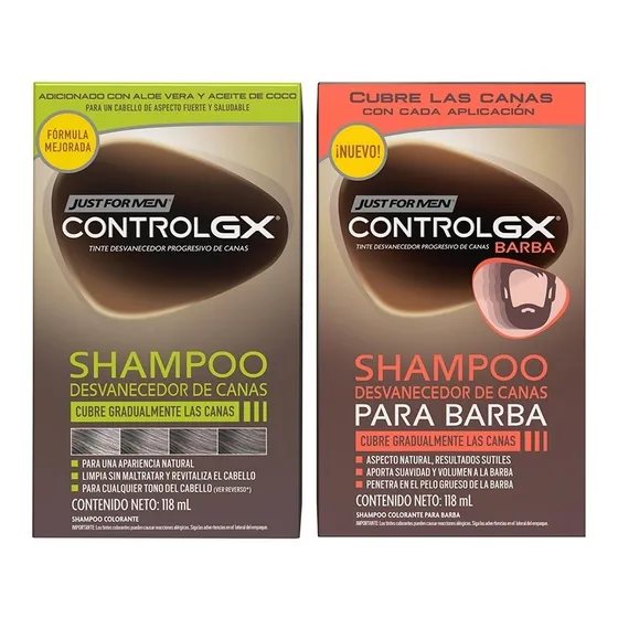 Shampo Cubre Canas para Cabello y Barba Just For Men Control GX 118ml cada