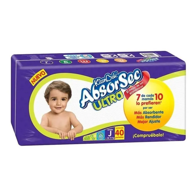 Kleen Bebé Absorsec Ultra Pañales Jumbo Cj 4 Paq C40 Pz C/u