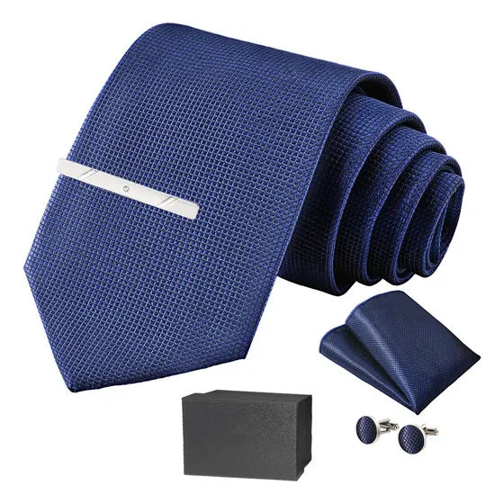 Set Corbata, Pañuelo Seda, Gemelos, Clip Hombre Caja Regalo