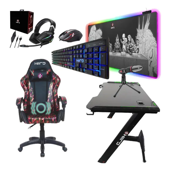 Setup Silla Gamer Camuflaje Escritorio Led, Audífono Mouse Color Rojo/camuflaje Material Del Tapizado Vinipiel