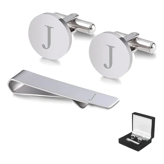 Gemelos Y Clips De Corbata De Carta A ~ Z Con Caja De Regalo