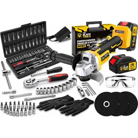Esmerilhadeira Lixadeira Angular Profissional + Kit Soquetes Amarelo E Preto 110v/220v 60hz
