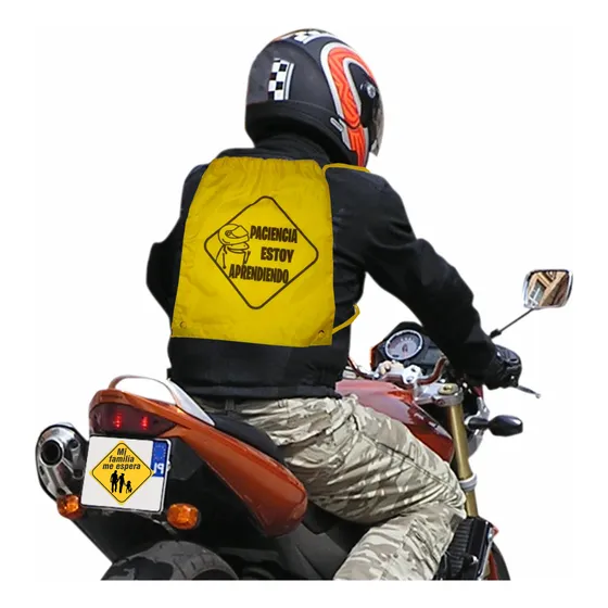 Aviso Letrero Aprendiz Moto Set Tula Y 2 Stickers