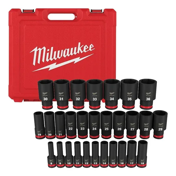 Juego De Dados De Impacto Metricos 29pzs Mm 1/2 Milwaukee Color Rojo