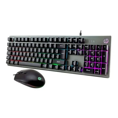 Combo Teclado Y Mouse Kit Gaming Hp Km300f Para Pc Plateado Negro Español Membrana