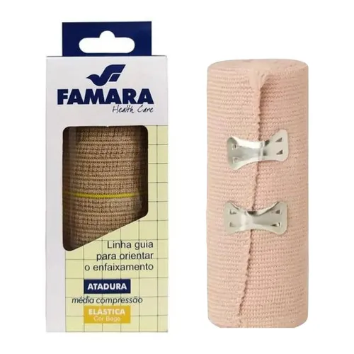 Atadura Elástica Média Compressão 15cm X 1,30m Bege Famara