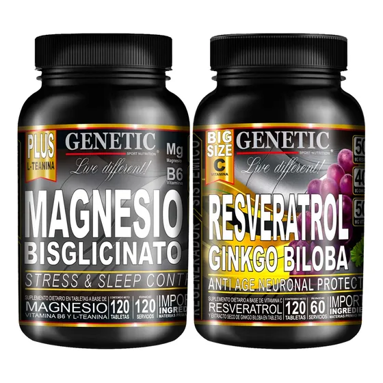 60días Magnesio Bisglicinato Teanina Vit Resveratrol Genetic