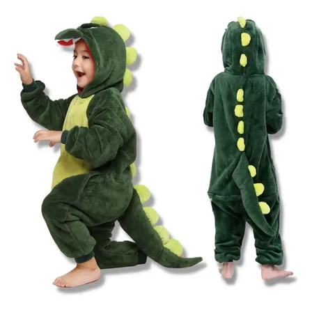 Macacão Pijama Infantil Menino De Dinossauro Dino Com Capuz