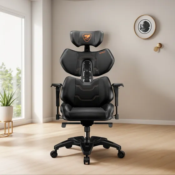 Silla De Escritorio Cougar Terminator Gamer Ergonómica Negra Negro Cuero Sintético