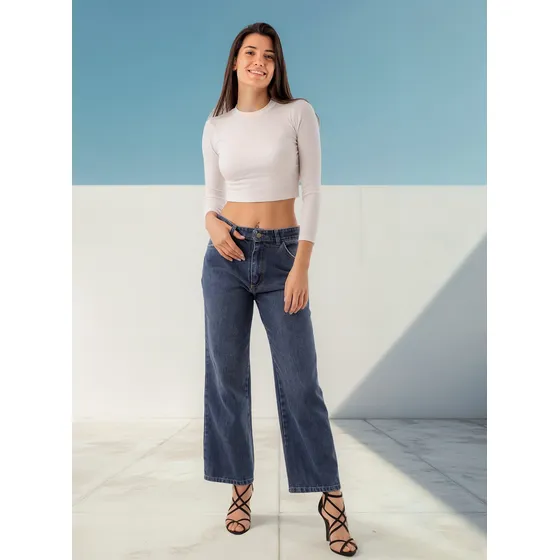 Pantalón  Jean Azul Wideleg Hershe Denim Mujer