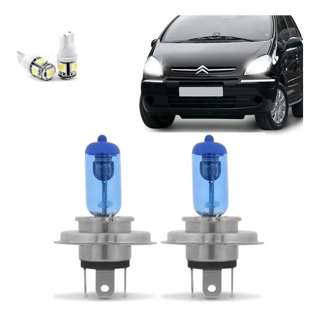 Kit Lampadas Xsara Picasso 2001 A 2006 Super Branca Farol H4