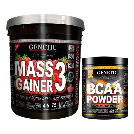 Masa Muscular Mass Gainer 3 4,5kg Aminos Bcaa Powder Genetic