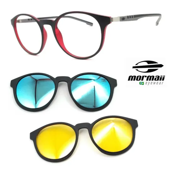 Oculos Redondo Preto Mormaii Swap 2 6071 Aft + 2 Clipons An