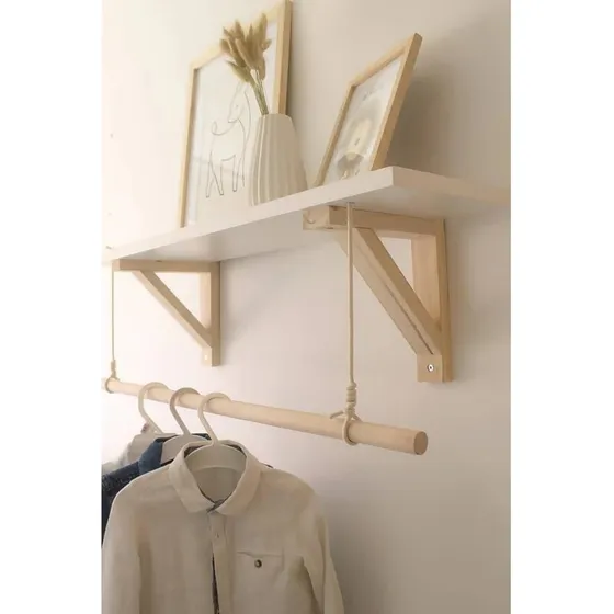 Repisa Con Entrepaño Con Colgador Ropa En Madera Pino
