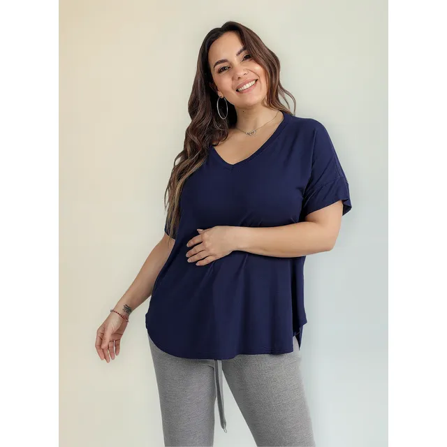 Remera Cuello V Semi Evase Basica Talles Grandes Especial