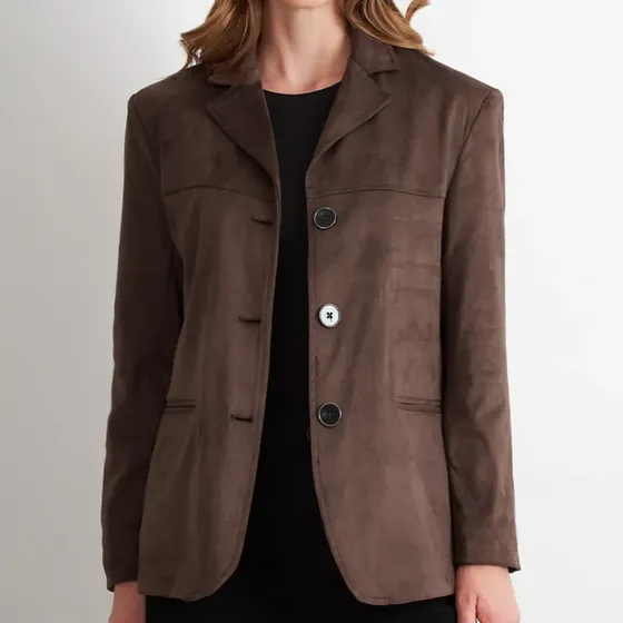 Blazer Oversize Tipo Gamuza Café Nicopoly