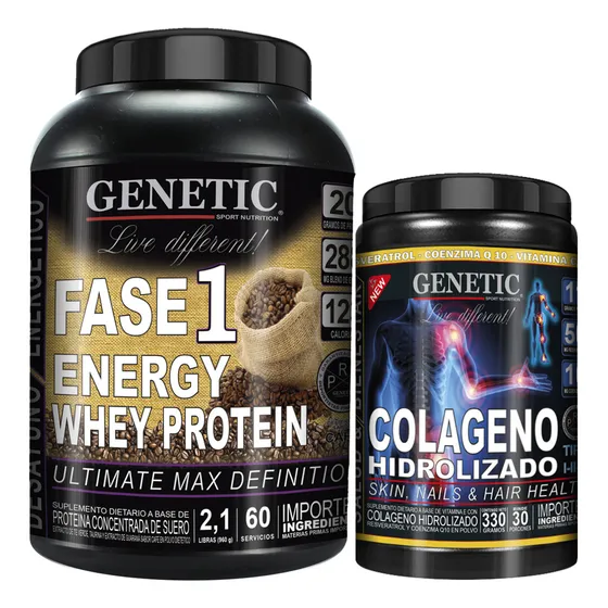 Proteína F1 Colágeno Vitaminas E C Resveratrol Q10 Genetic Sabor Café