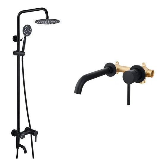 8 ''lluvia Ducha Grifo Conjunto Completo Baño Negro Mate