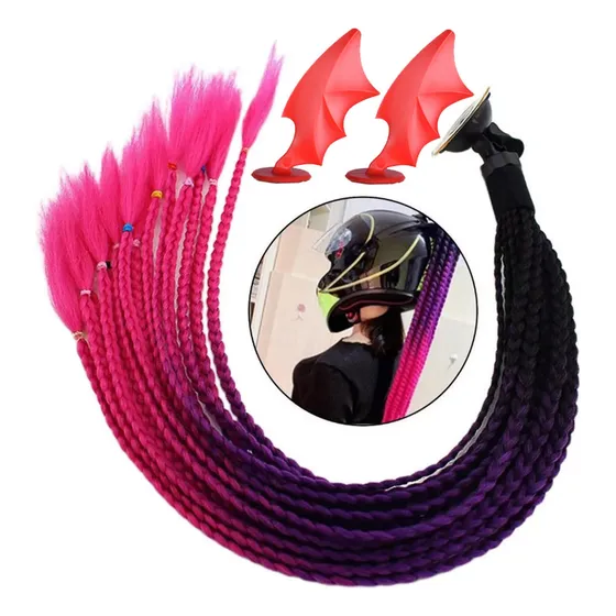 Coleta Negra Y Rosa Y Alas Decorativas Para Casco Rojas Black Mei Red Braid