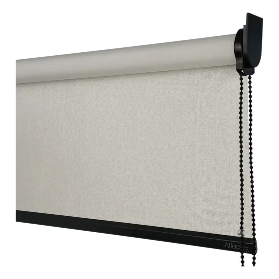 Cortina Rolo Blackout Medida L 1,80 X A 1,50 Blecaute Roller Cor Linho Natural - Acabamento Preto