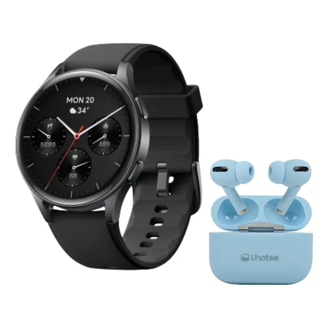 Pack Smartwatch Lhotse Vibe 05 Black + Audífonos Celeste