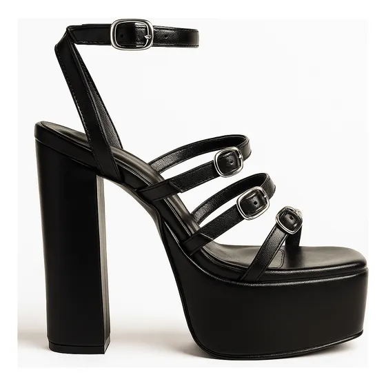 Sandalia Clasica Negra Con Plataforma Verano Fiesta Noche