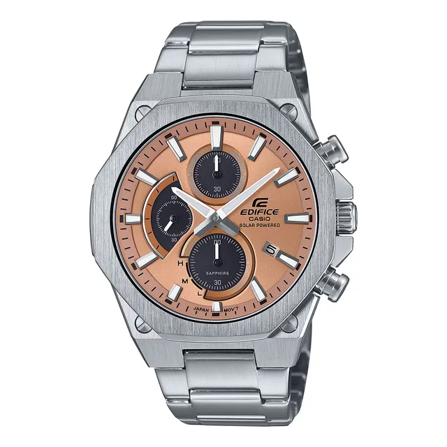 Reloj Unisex Casio Efs-s570d-5audf Edifice Correa Plateado Bisel Plateado Fondo Rosa