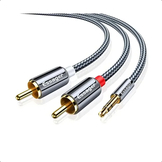 Cable Audio Essager 3.5mm a 2 RCA 3m Chapado en Oro Sonido Estéreo