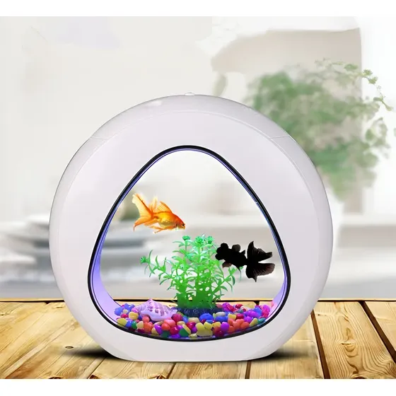 Mini Aquário Sunsun 4L Branco YA-01 com Filtro e Luz LED