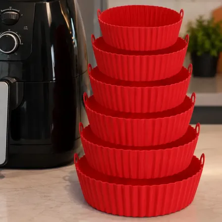 Kit 6 Formas Silicone Antiaderente Assadeira Cesto Air Fryer