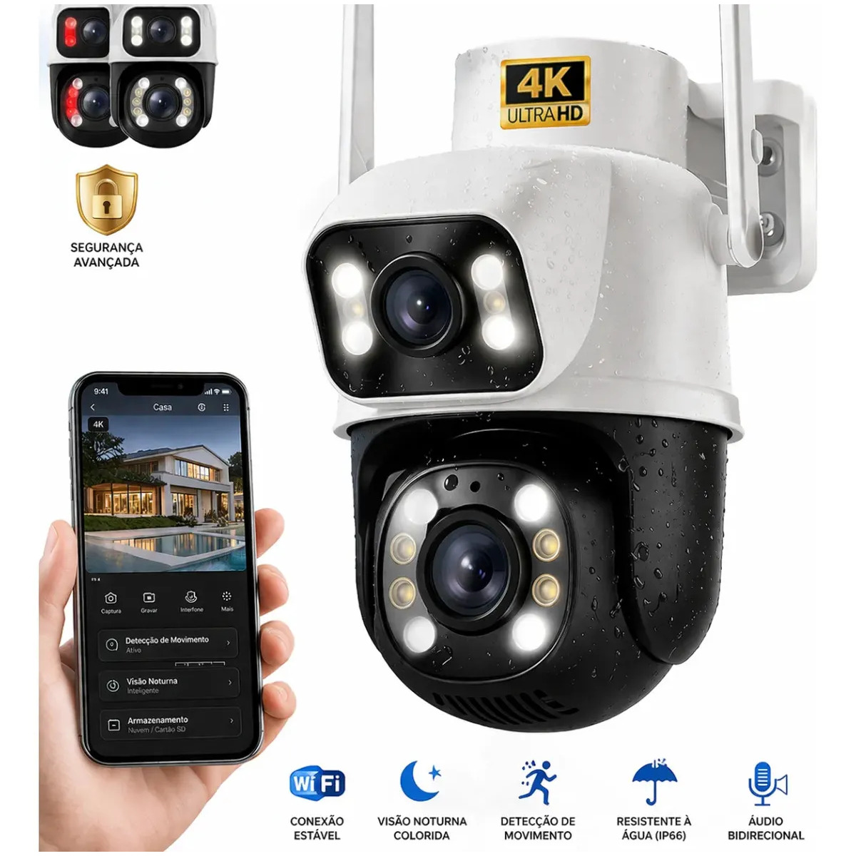 Câmera de Segurança Wi-Fi iCSee/Yoosee A28B 4K Dupla Lente Visão Noturna Colorida Full Hd Externa Prova D'água Ip66 Sensor Movimento Woosh Câmera de Segurança Wi-Fi iCSee/Yoosee A28B 4K Dupla Lente Visão Noturna Colorida Full Hd Externa Prova D'água Ip66 Sensor Movimento Woosh
