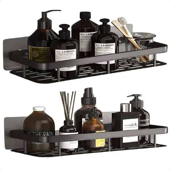 Ecomixshop Kit 2 Suporte Shampoo Sabonete Banheiro Adesivo Parede Box Luxo Cor Preto