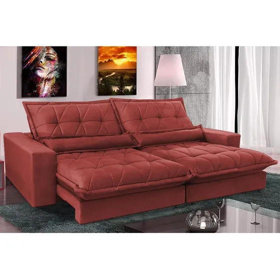 Sofá Retrátil,reclinável, Cama Inbox Soft 3,12m Vermelho