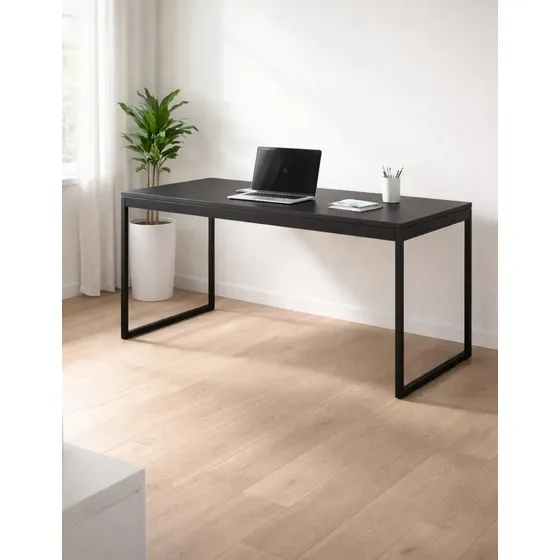 Mesa De Computador Escrivaninha Preta Pé Metalon Industrial 120x60 Jm3 Móveis