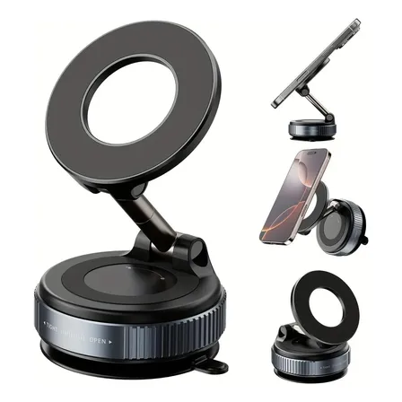 Soporte Magnético Premium Celular Teléfono Ventosa 360 Auto Negro