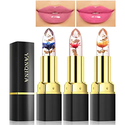 Yeweian 3pcs Jelly Clear Crystal Flower Lipstick Set, Kkcqv