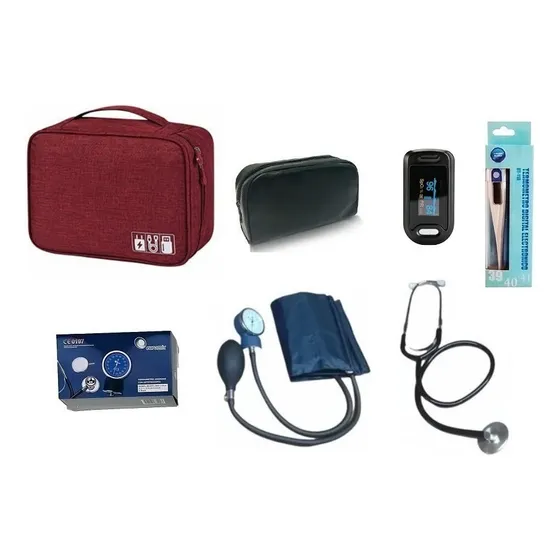 Kit Tensiómetro Oxímetro Termómetro Y Estuche Valija Colores