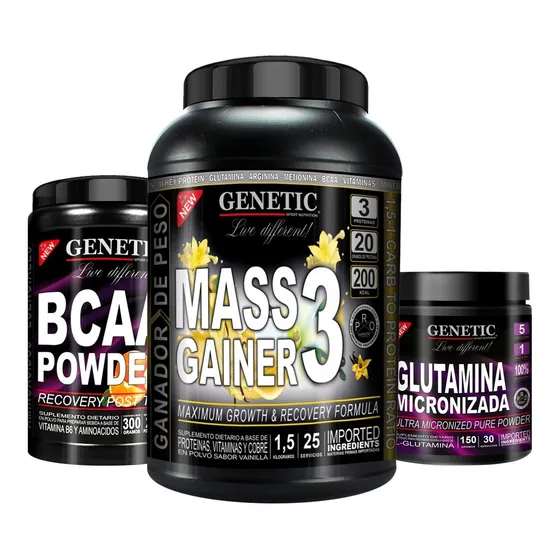 Gainers 3 Bcaa Glutamina Genetic Crecimiento Muscular Magro 