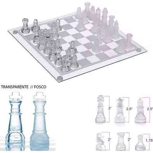 Tabuleiro Xadrez 35cm Vidro Profissional Luxo Decoração