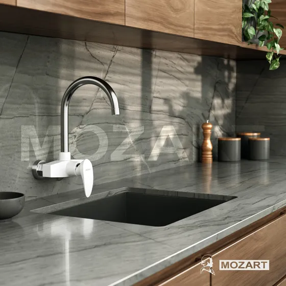 Grifería cocina canilla monocomando Mozart Doha ABS de pared color blanco pico J 7152