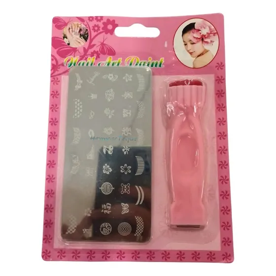 Kit Placa Stamping + Sello Raspador Para Diseños En Uñas H T