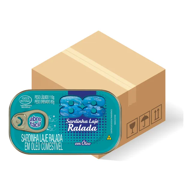 Kit Com 50 Sardinha Laje Ralada Em Óleo 88 Lata 80g Caixa
