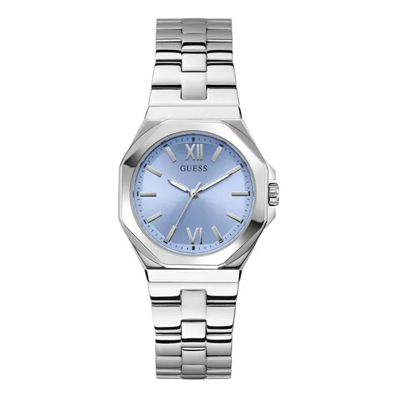 Reloj Guess Mujer Empress Azul Correa Plateado Bisel Plateado