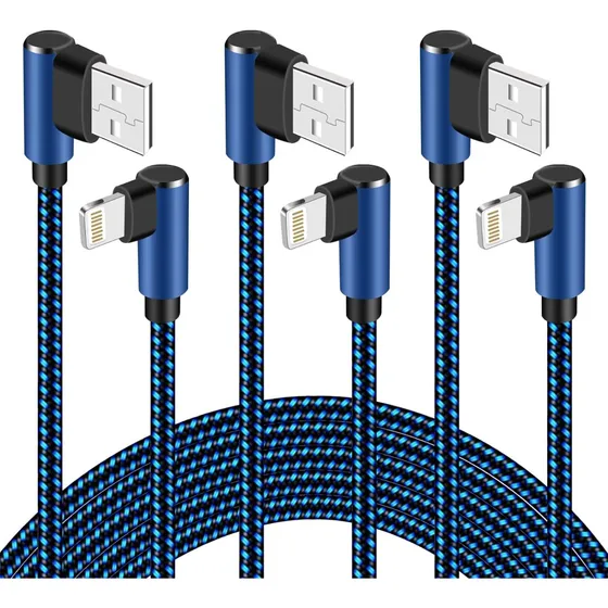 Para iPhone 3 Unidade 90 Grado Largo Cable Nailon Tejido Ks