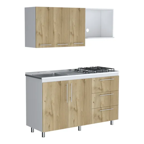 Cocina Integral Rubio, Blanco,café Claro,con Mesón Izquierdo