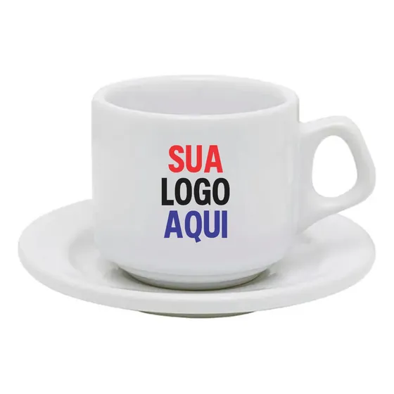 Jogo De Xícaras Pires Café Personalizada Porcelana Logo 5 Un