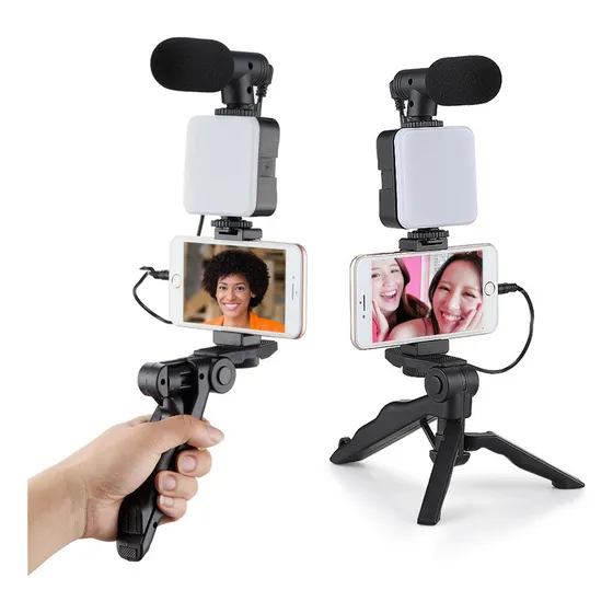 Kit De Gravação 5em 1 Vídeo Tripé Led Suporte Celular Selfie