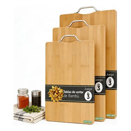 Tabla Para Picar Juego De 3 Piezas 20x30 24x34 28x38 Bambú/madera Orgánico Resistente Lagom Agarradera Colgable Excelente Artesanía Sin Daño A Cuchilla Alta Densidad Dureza Preparación Alimentos Carne