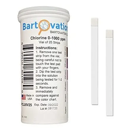 Tiras De Prueba De Cloro / Blanqueador, 0-1000 Ppm Vial De
